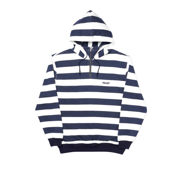 TRI-STRIPE-ZIP HOOD WHITE / NAVY