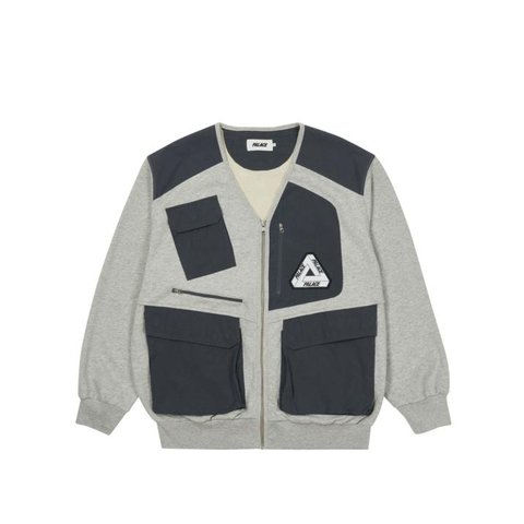 Palace UTILITY ZIP FRONT PANEL SWEAT GREY MARL / NAVY