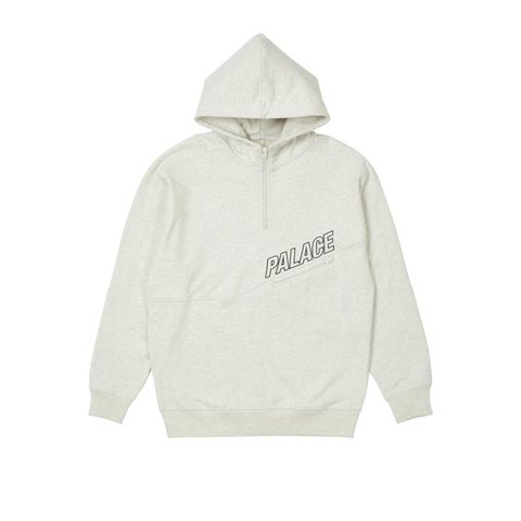 SLANT 1/4 ZIP HOOD LIGHT GREY MARL