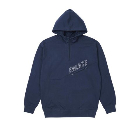 SLANT 1/4 ZIP HOOD BLUE