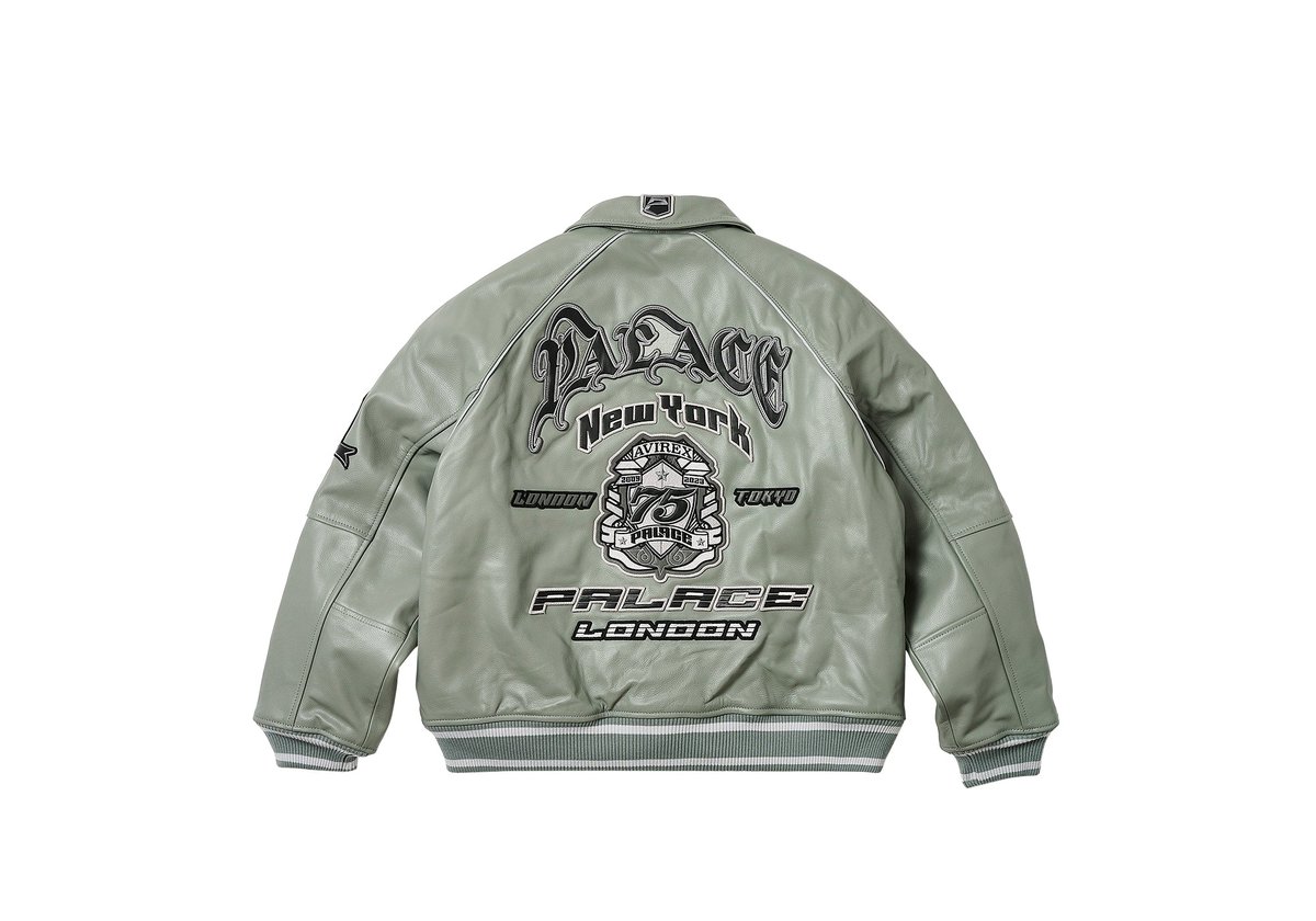 PALACE AVIREX LEATHER JACKET GREY - Autumn 2023 - Palace