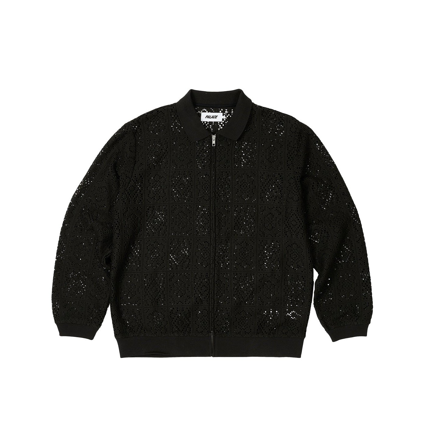CROCHET ZIP LONGSLEEVE POLO BLACK