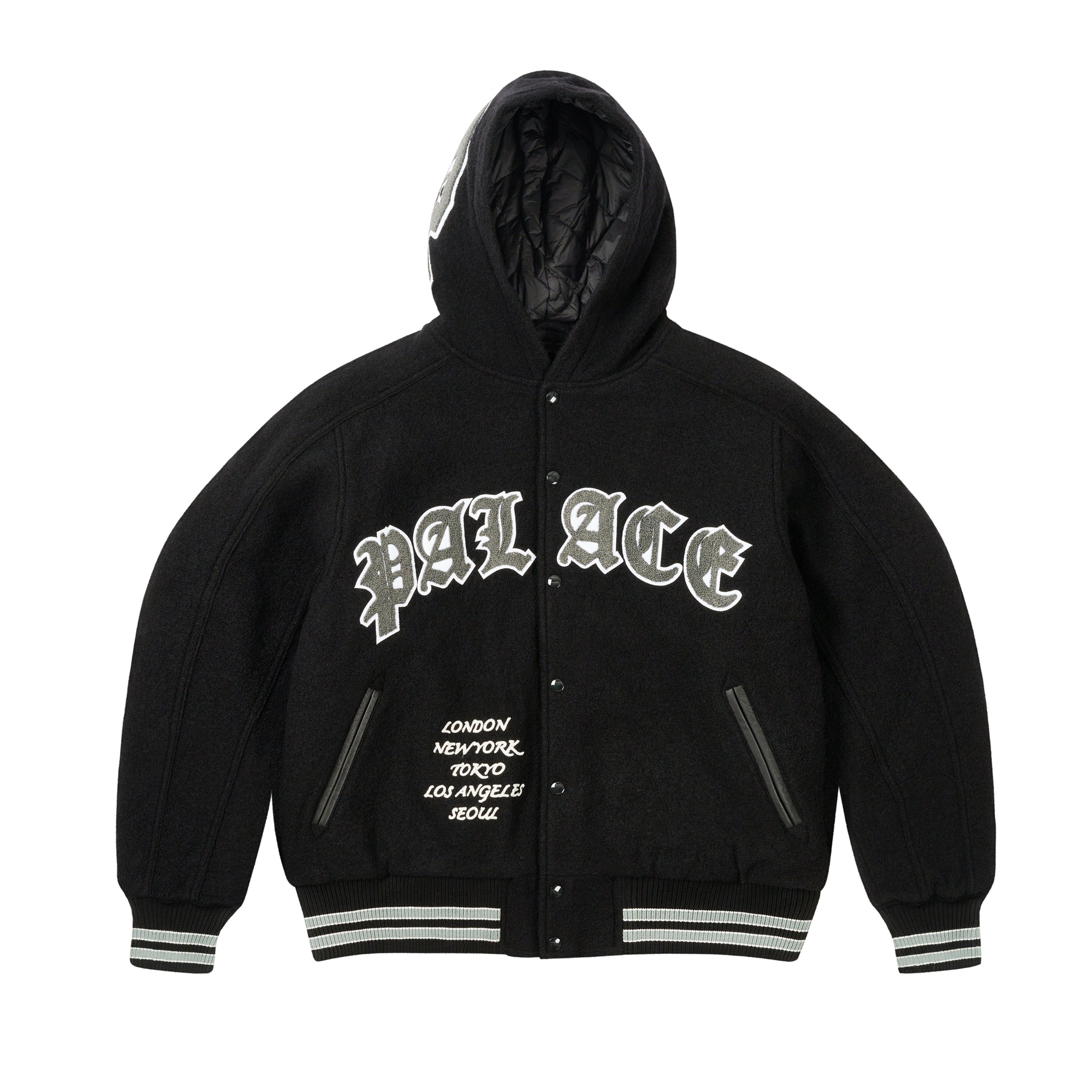 HOODED VARSITY JACKET BLACK