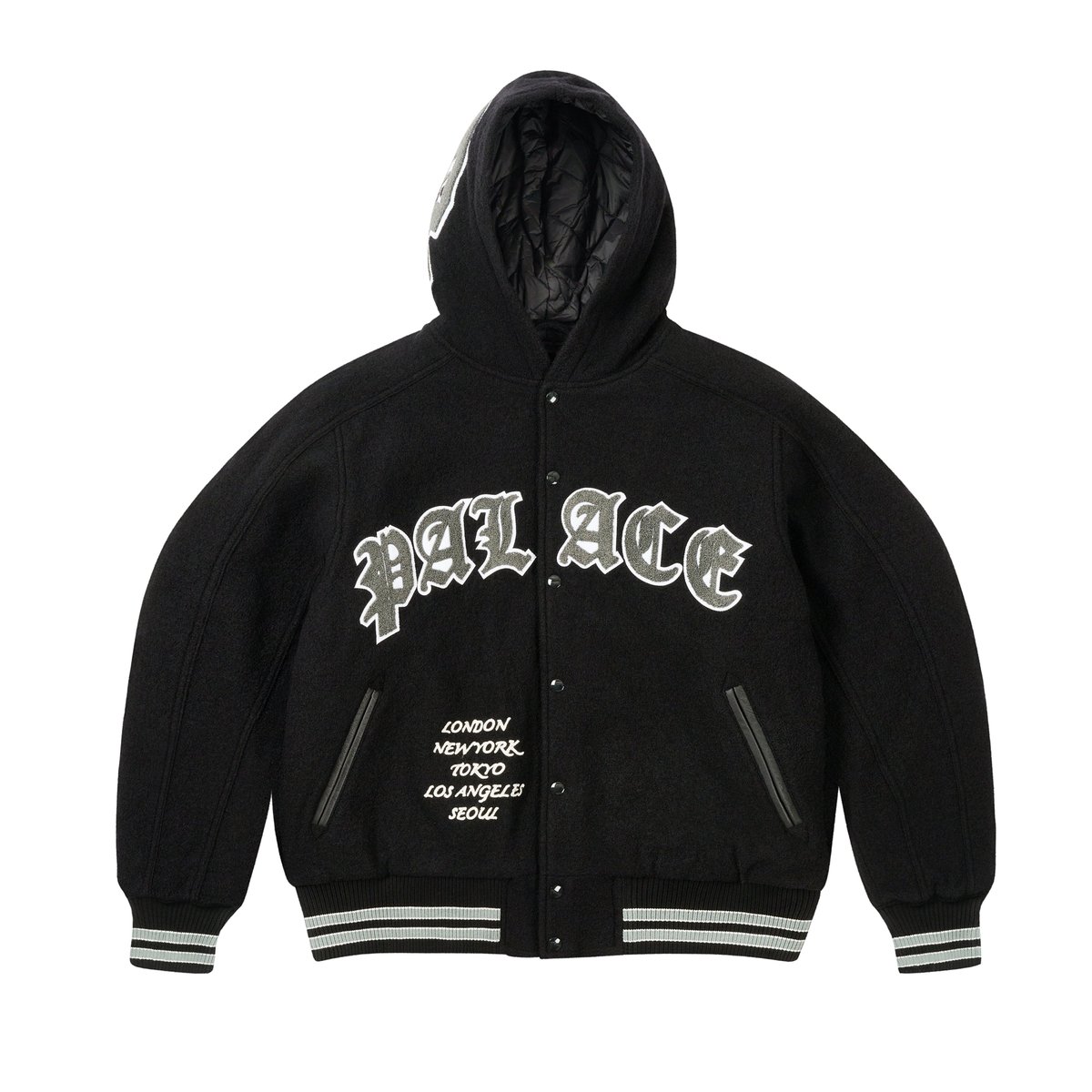 Palace HOODED VARSITY JACKET BLACK (Autumn 2024) - $448.00