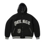 HOODED VARSITY JACKET BLACK