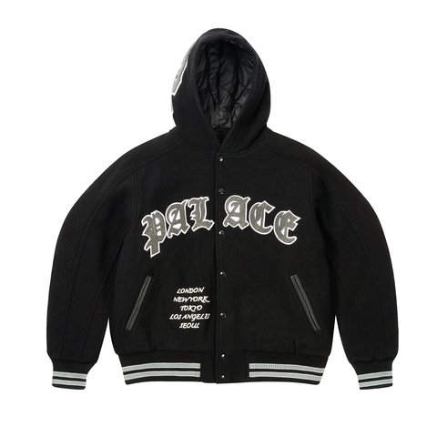 Palace HOODED VARSITY JACKET BLACK - $448.00
