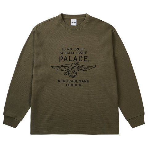 Palace DOVE STAMP WAFFLE LONGSLEEVE ARMY OLIVE - Style 5