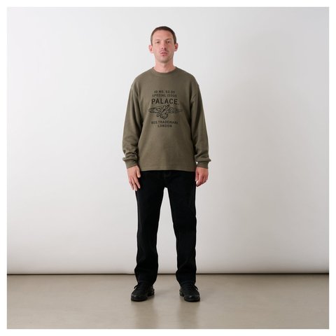 Palace DOVE STAMP WAFFLE LONGSLEEVE ARMY OLIVE - Style 5