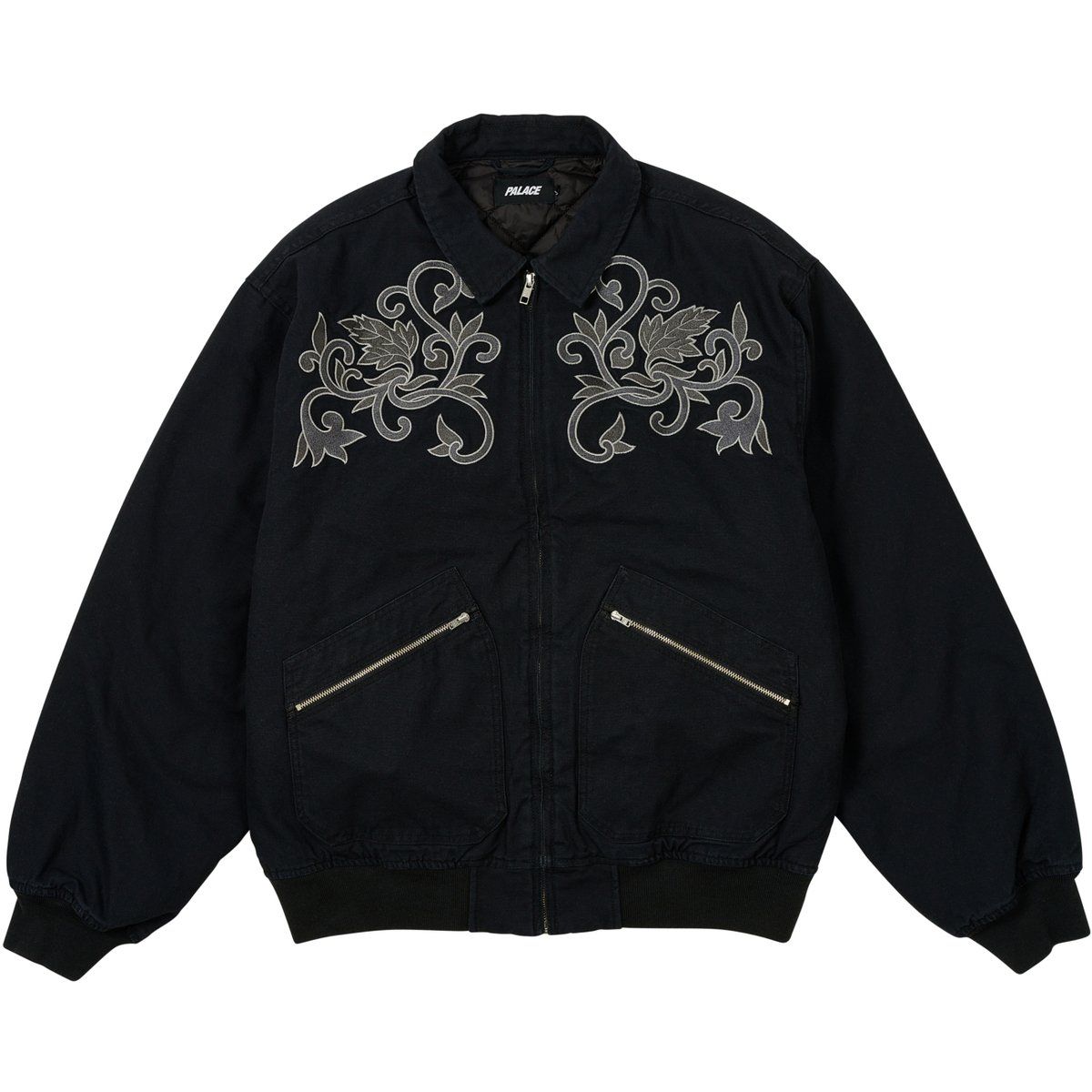 FLORAL CANVAS BOMBER JACKET BLACK