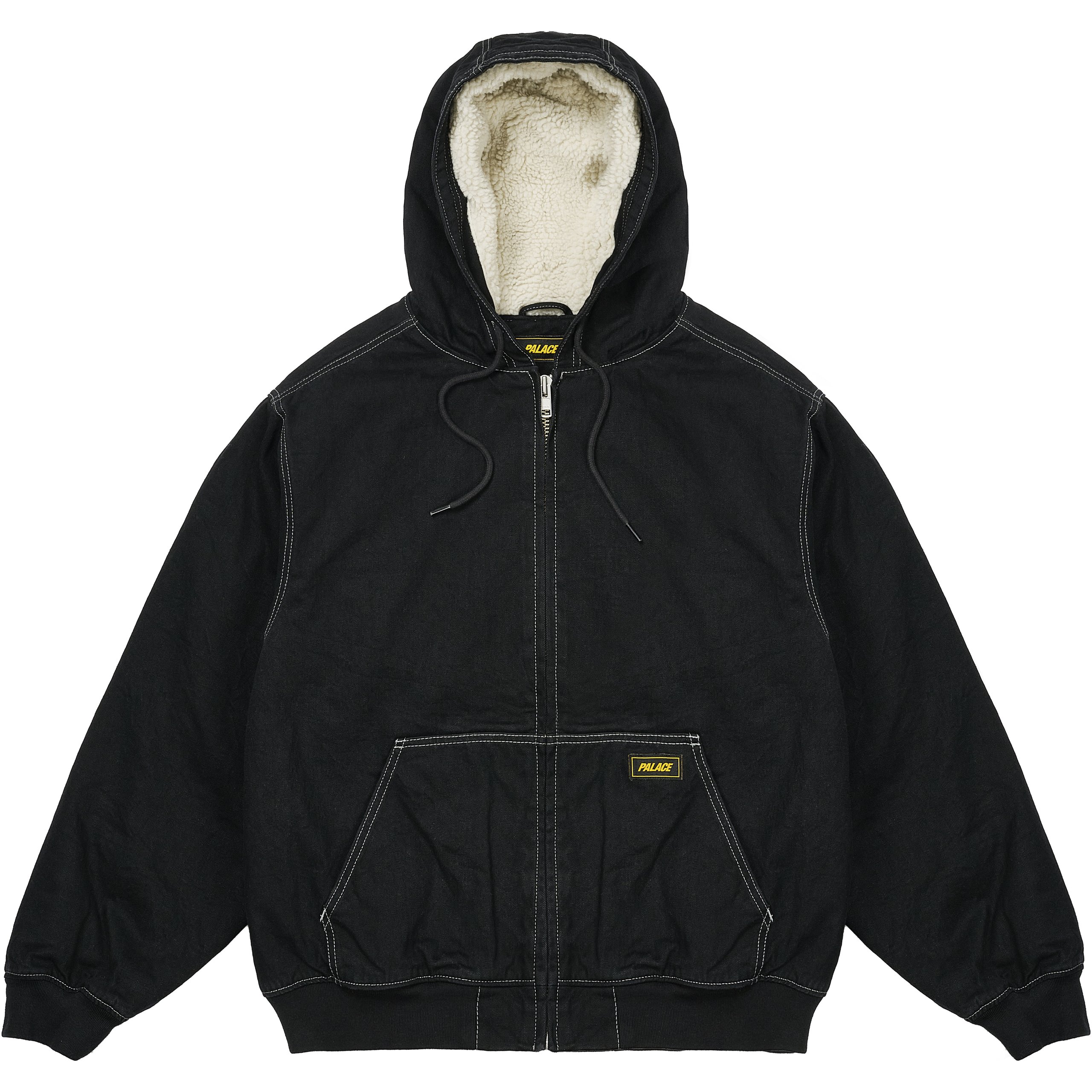 HOODED SHERP JACKET BLACK STONE WASH