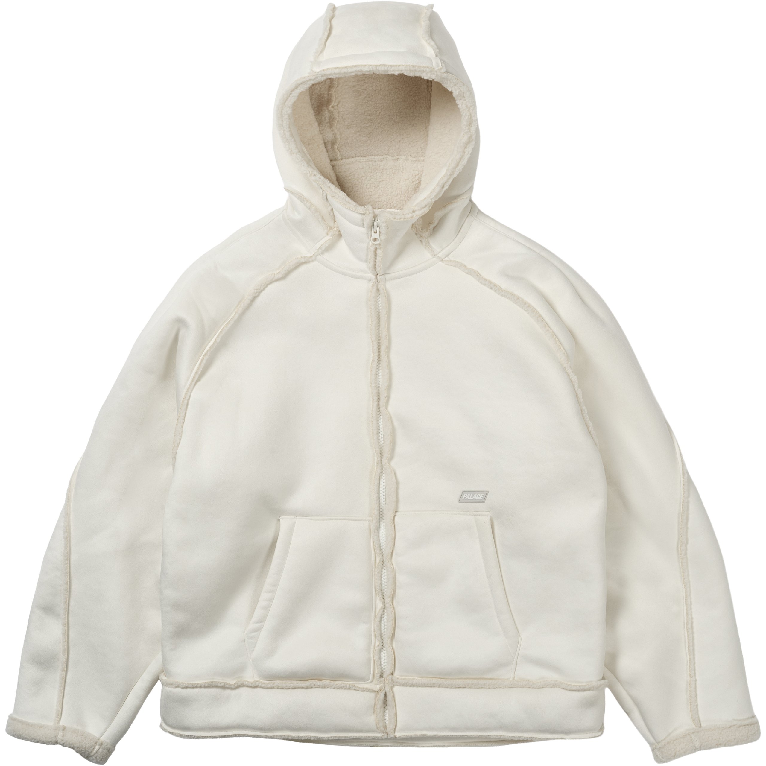 SHERPA FAUX SUEDE HOODED JACKET WHITE