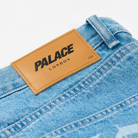 Palace P90 BAGGY SCRIPT JEAN DISTRESSED LIGHT STONE WASH - Colorway