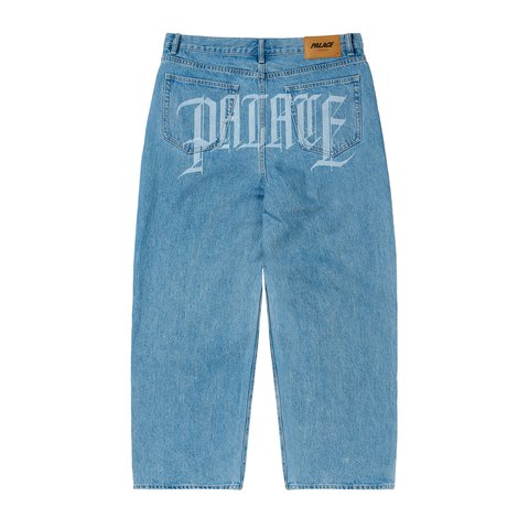 Palace P90 BAGGY SCRIPT JEAN DISTRESSED LIGHT STONE WASH - Colorway
