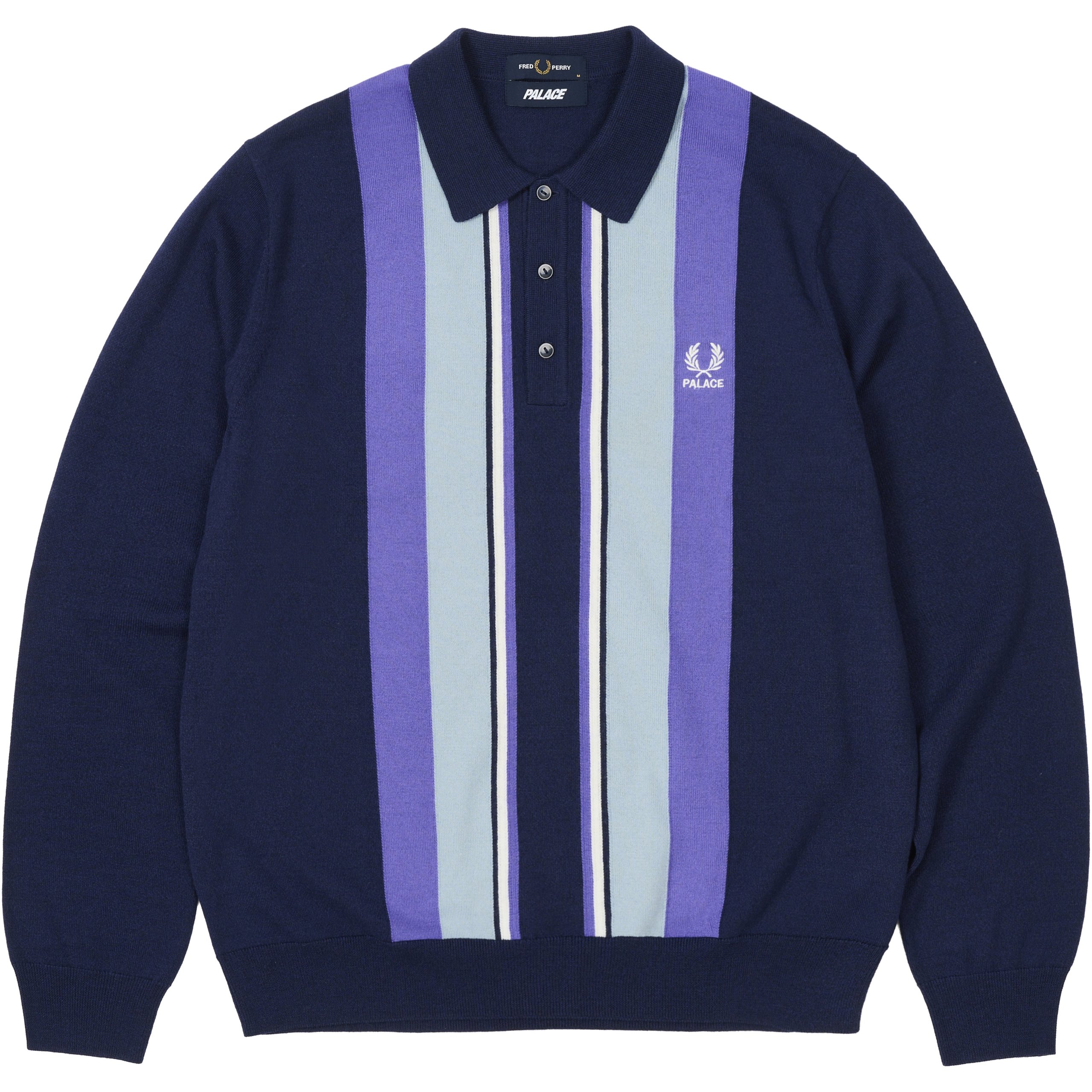 PALACE FRED PERRY LONG SLEEVE KNITTED SHIRT PEACOAT