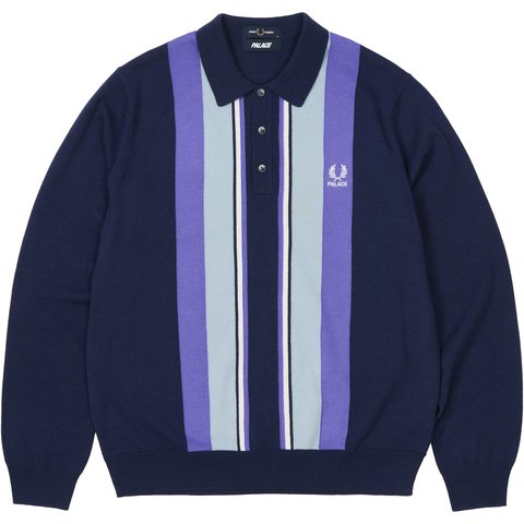 Palace PALACE FRED PERRY LONG SLEEVE KNITTED SHIRT PEACOAT - $218.00