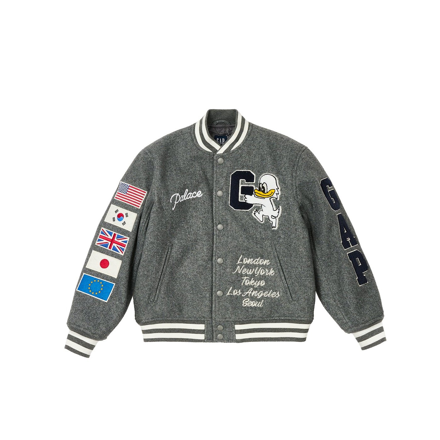 PALACE GAP KIDS VARSITY JACKET GREY