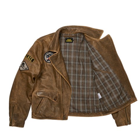 PALACE NEIGHBORHOOD BIKER LEATHER JACKET BROWN