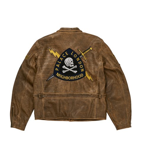 PALACE NEIGHBORHOOD BIKER LEATHER JACKET BROWN