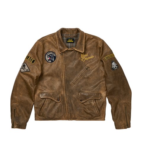 PALACE NEIGHBORHOOD BIKER LEATHER JACKET BROWN