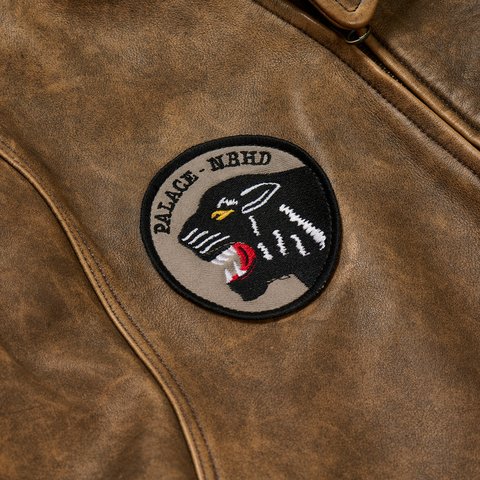 PALACE NEIGHBORHOOD BIKER LEATHER JACKET BROWN