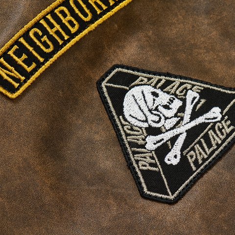 PALACE NEIGHBORHOOD BIKER LEATHER JACKET BROWN