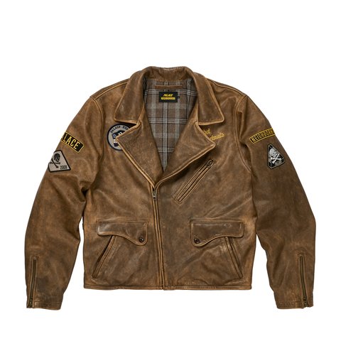 PALACE NEIGHBORHOOD BIKER LEATHER JACKET BROWN