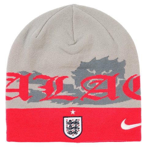 Palace PALACE NIKE ENGLAND UNCUFFED BEANIE PEWTER GREY COOL GREY BRIGHT CRIMSON