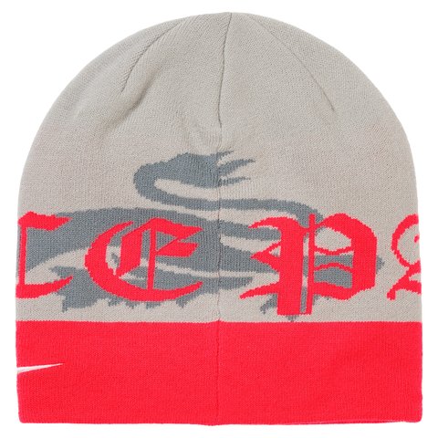 Palace PALACE NIKE ENGLAND UNCUFFED BEANIE PEWTER GREY COOL GREY BRIGHT CRIMSON - Colorway