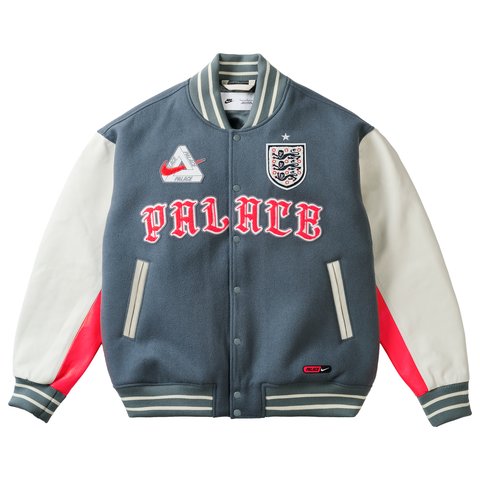 Palace PALACE NIKE ENGLAND VARSITY JACKET COOL GREY WHITE BRIGHT CRIMSON