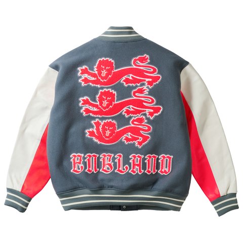 Palace PALACE NIKE ENGLAND VARSITY JACKET COOL GREY WHITE BRIGHT CRIMSON - Colorway