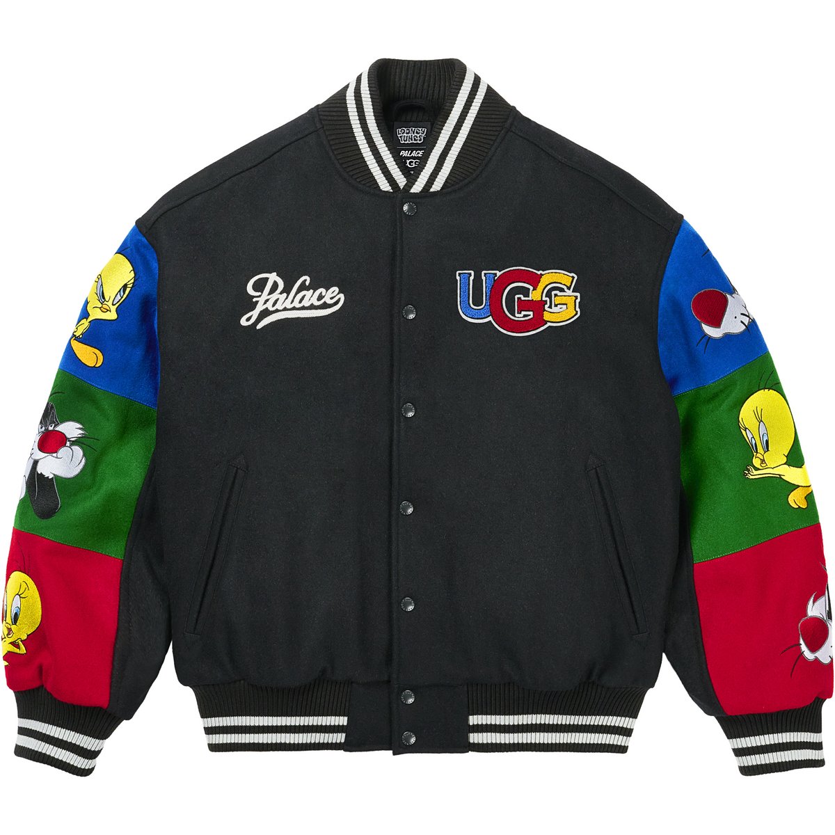 Palace PALACE UGG LOONEY TUNES VARSITY JACKET BLACK (Palace Ugg 2025)