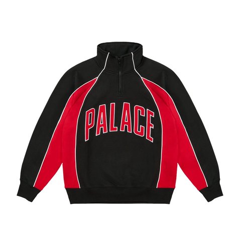 Palace COURTSIDE 1/4 ZIP BLACK / TRUEST RED - Style 1
