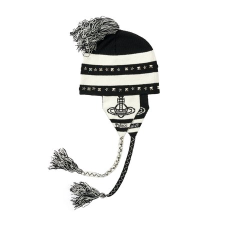 Palace PALACE VIVIENNE WESTWOOD ORB KNIT EARFLAP BEANIE BLACK / WHITE - Colorway