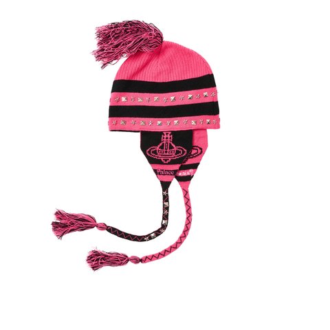 Palace PALACE VIVIENNE WESTWOOD ORB KNIT EARFLAP BEANIE PINK / BLACK - Colorway