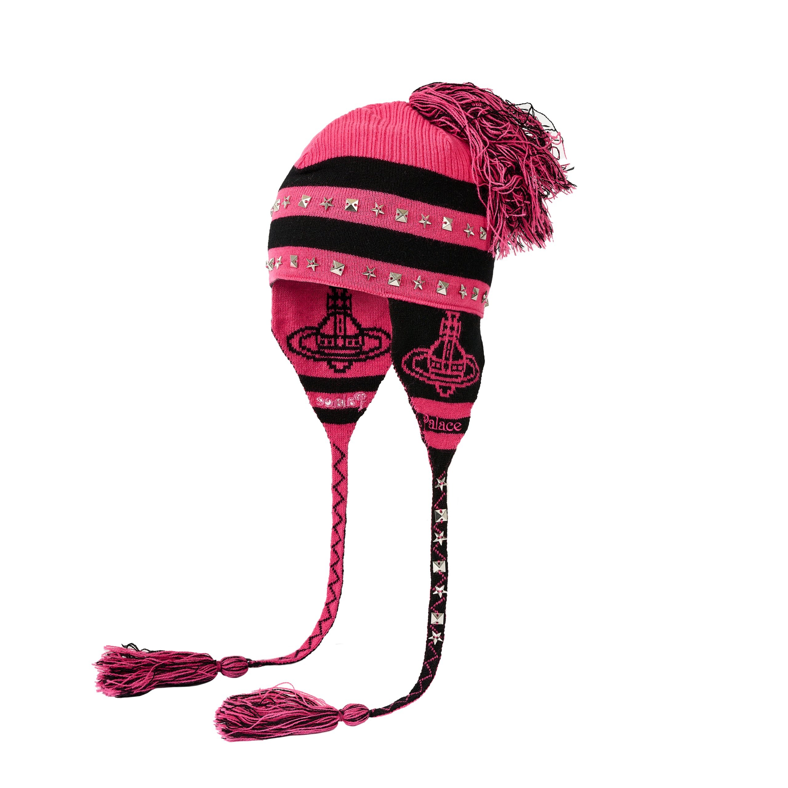 PALACE VIVIENNE WESTWOOD ORB KNIT EARFLAP BEANIE PINK / BLACK