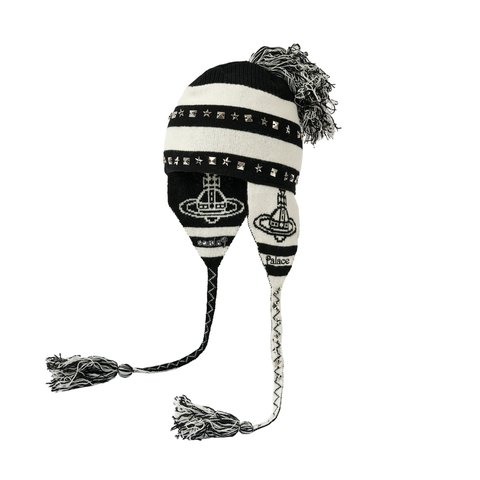 Palace PALACE VIVIENNE WESTWOOD ORB KNIT EARFLAP BEANIE BLACK / WHITE - Colorway