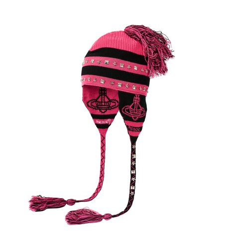 Palace PALACE VIVIENNE WESTWOOD ORB KNIT EARFLAP BEANIE PINK / BLACK - Colorway
