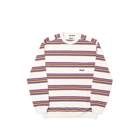 Palace POCKET STRIPE CREW WHITE / PURPLE