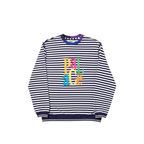 Palace ZIG ZAG CREW NAVY / WHITE STRIPES