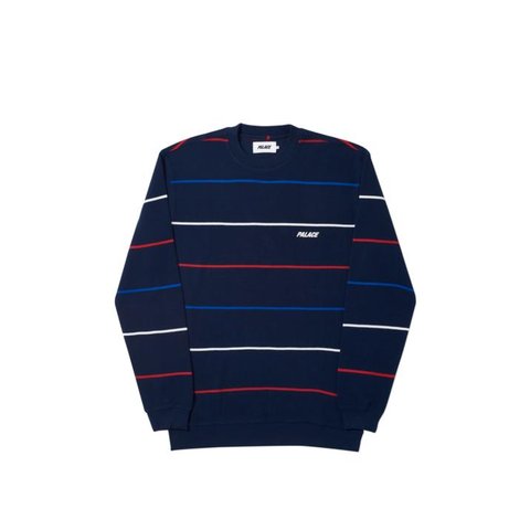 Palace WAFFLER STRIPE CREW NAVY