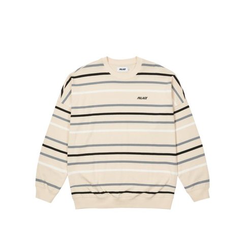 Palace STRIPE DROP SHOULDER CREW STONE