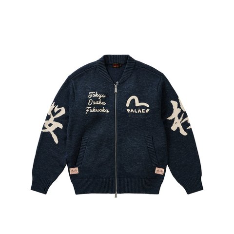 Palace PALACE EVISU ZIP THROUGH CHUNKY KNIT INDIGO - Style 4