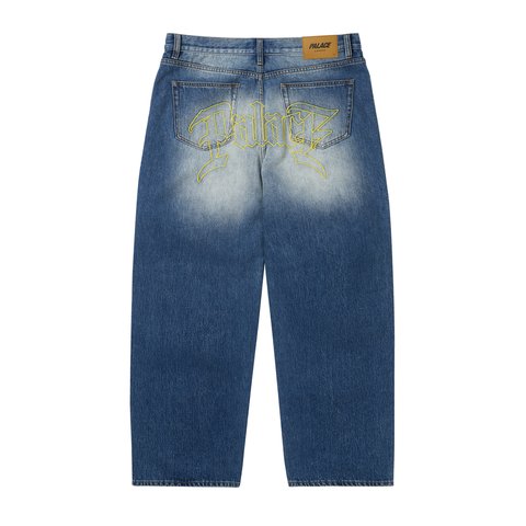 Palace LE SCRIPT P90 BAGGY JEAN DISTRESS BLUE WASH - Colorway