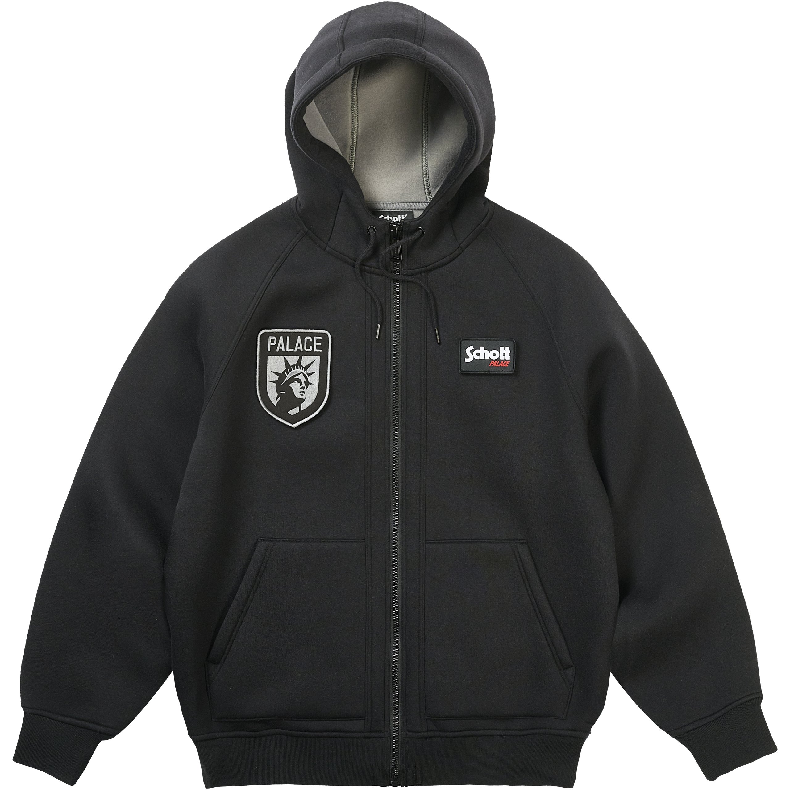PALACE SCHOTT BONDED FLEECE HOOD BLACK