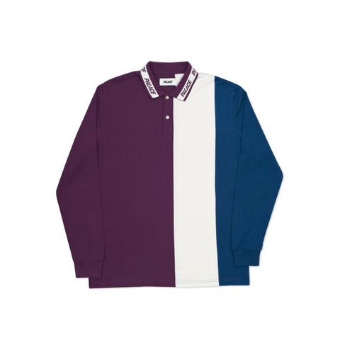 Palace VERTICAL TRI STRIPE L/S POLO PURPLE / WHITE / TEAL