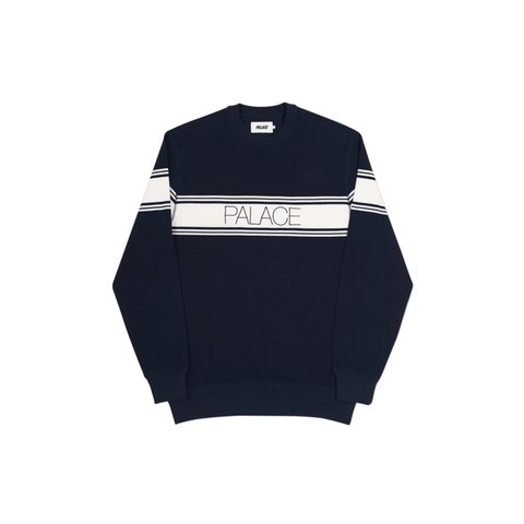 Palace MARINA STRIPE PIQUE CREW NAVY / WHITE - Colorway
