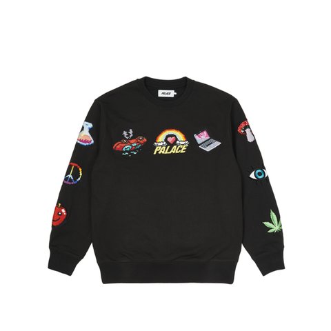 Palace MIXED MEDIA BITMAP CREW BLACK - Colorway