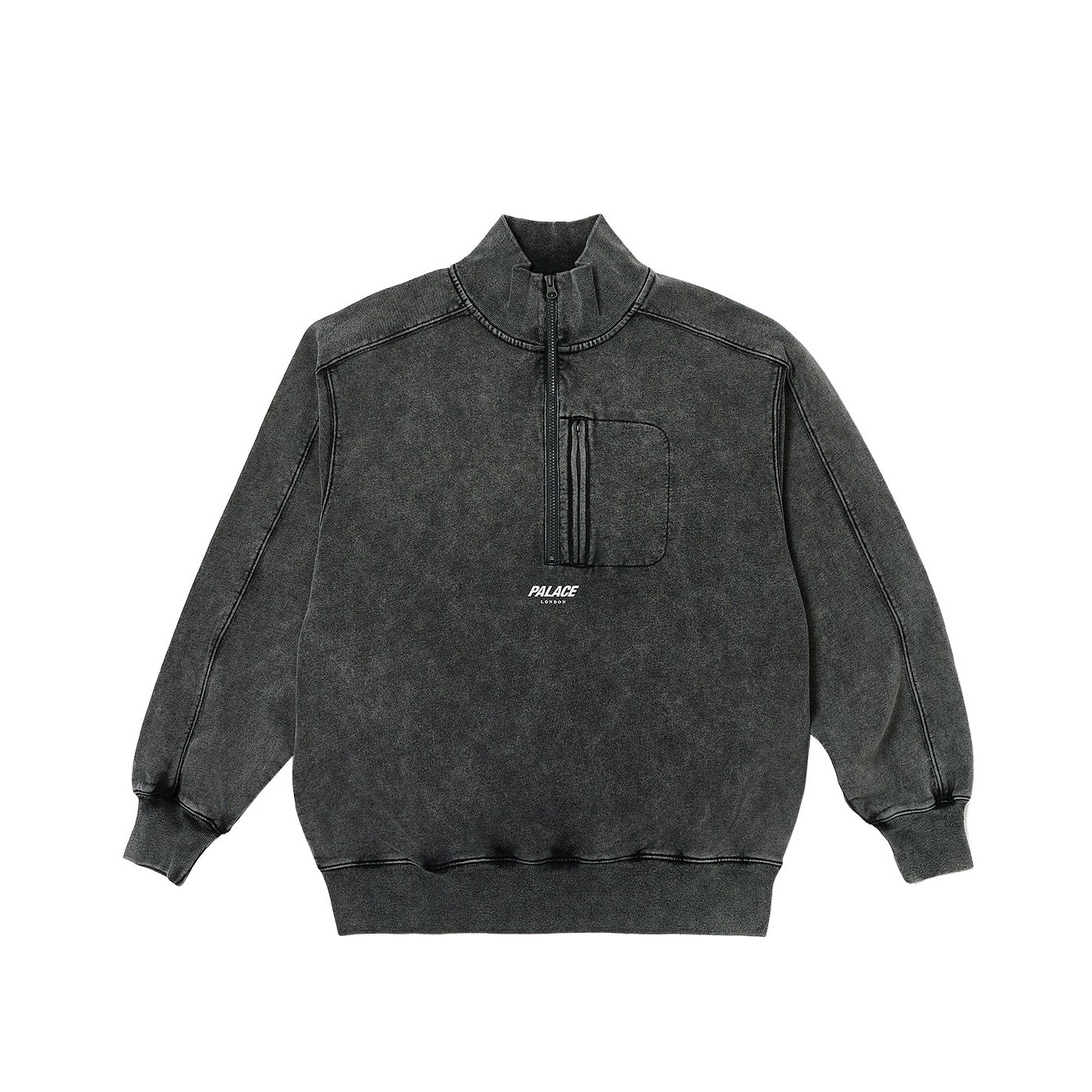 WASHED TERRY 1/2 ZIP FUNNEL BLACK