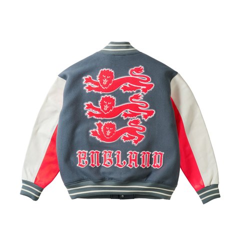 Palace PALACE NIKE ENGLAND VARSITY JACKET COOL GREY / WHITE / BRIGHT CRIMSON - Style 6