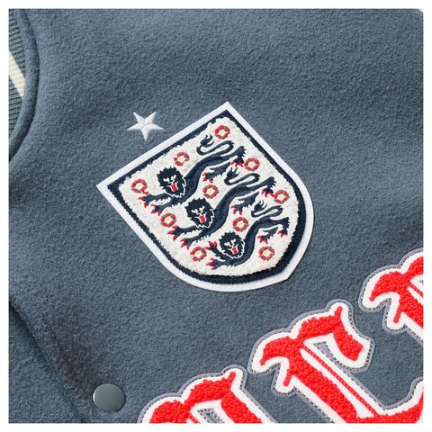 Palace PALACE NIKE ENGLAND VARSITY JACKET COOL GREY / WHITE / BRIGHT CRIMSON - Style 6